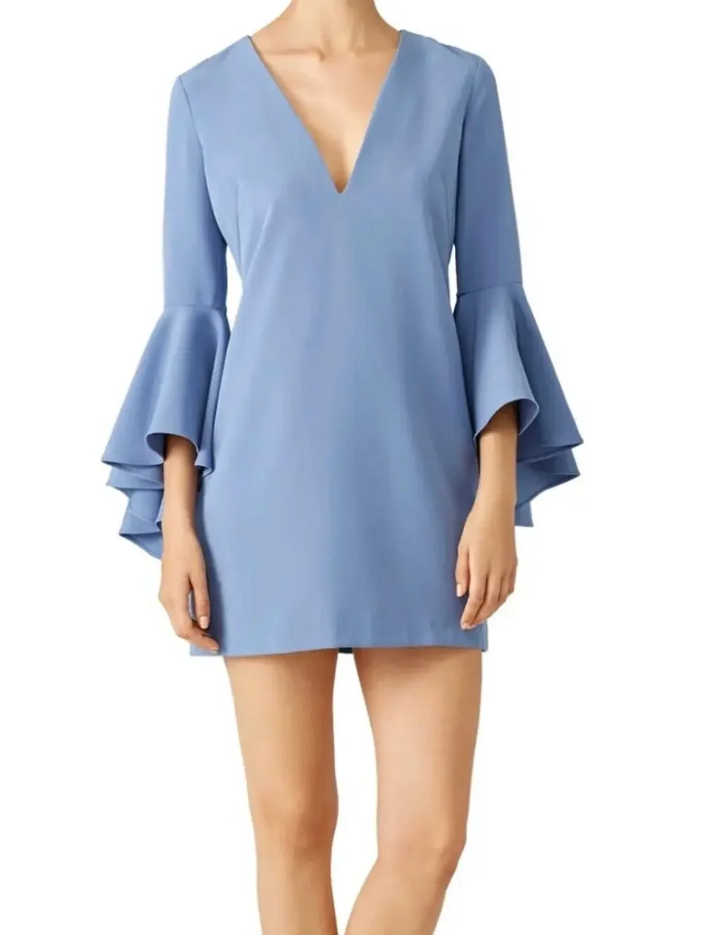 MILLY Nicole Bell Sleeve Shift Mini Dress in steel blue WOMENS 2
